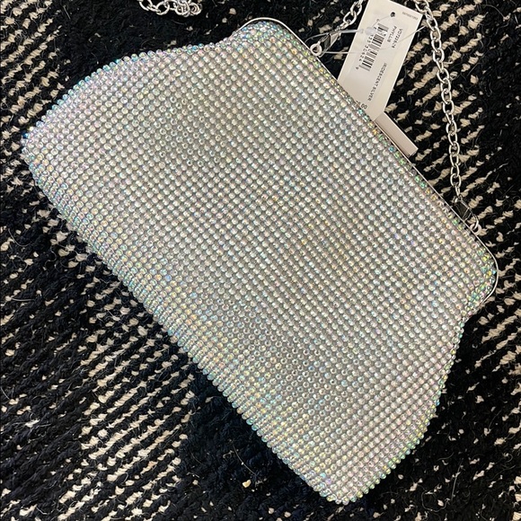 Jessica McClintock Silver Clutch with Chain Strap - Picture 2 of 6